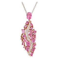 Pink Sapphire Cluster Pendant Necklace with Diamond in 18 Karat Rose Gold