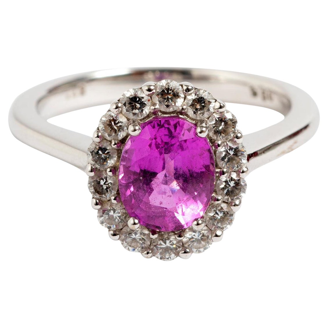 Pink Sapphire Cluster Ring. Est .5ct Pink Sapphire, 14 x Diamonds est .5ct.