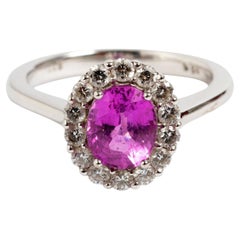 Pink Sapphire Cluster Ring. Est .5ct Pink Sapphire, 14 x Diamonds est .5ct.  