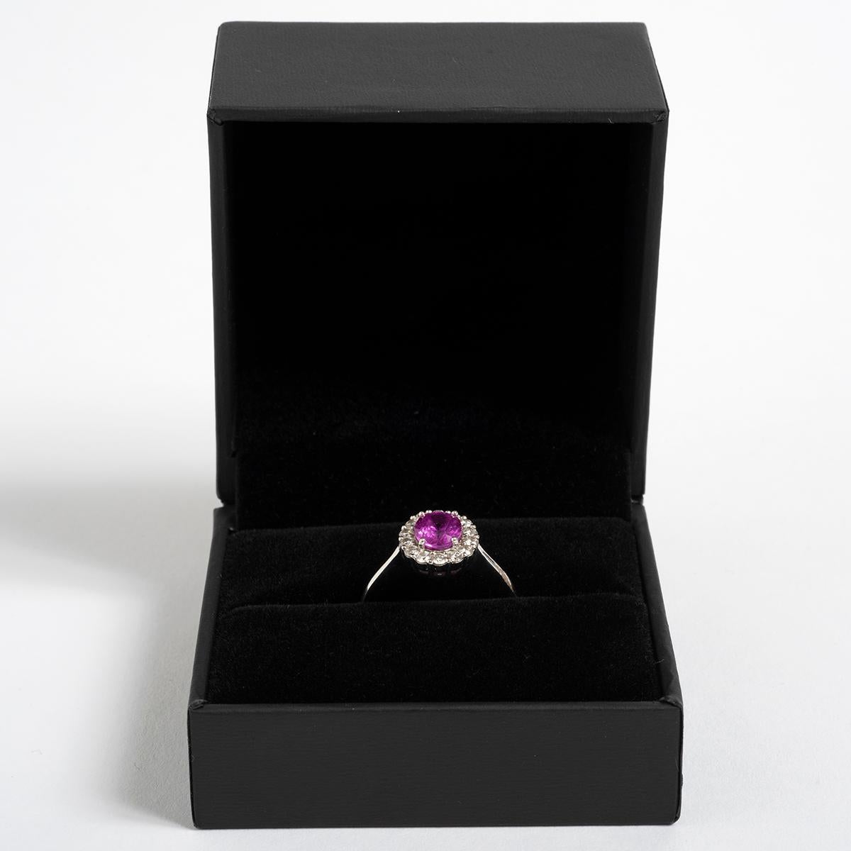 Pink Sapphire Cluster Ring In Excellent Condition In Canterbury, GB