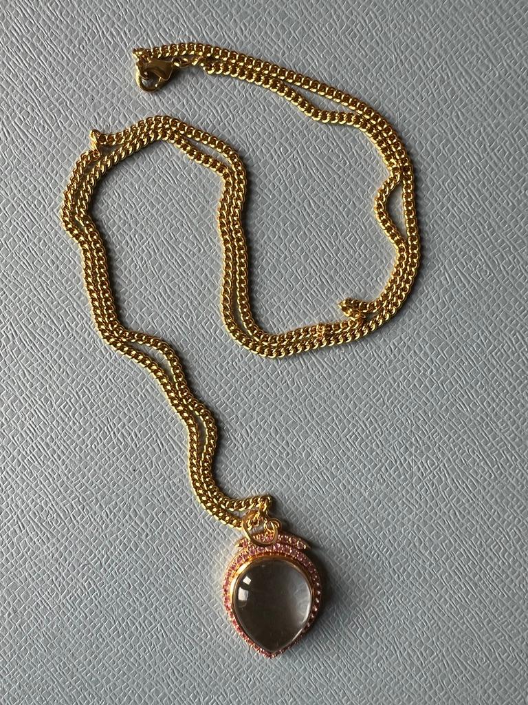 Pink Sapphire Crystal Heart Necklace Victorian Style For Sale 4
