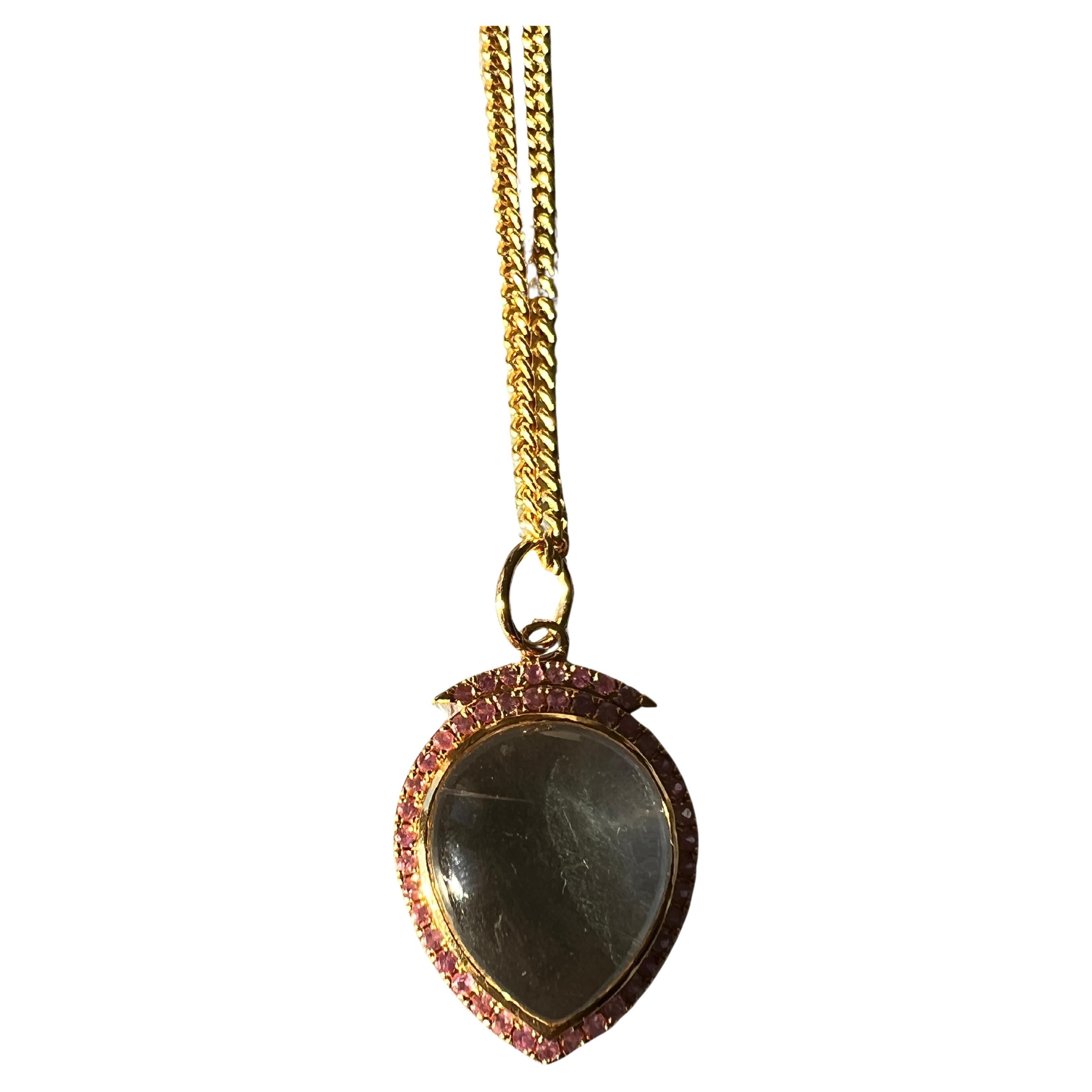 48-50 pcs of Pink Sapphires and a large Crystal Heart Necklace Victorian Style

Length: Long 28