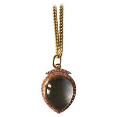 Pink Sapphire Crystal Heart Necklace Victorian Style