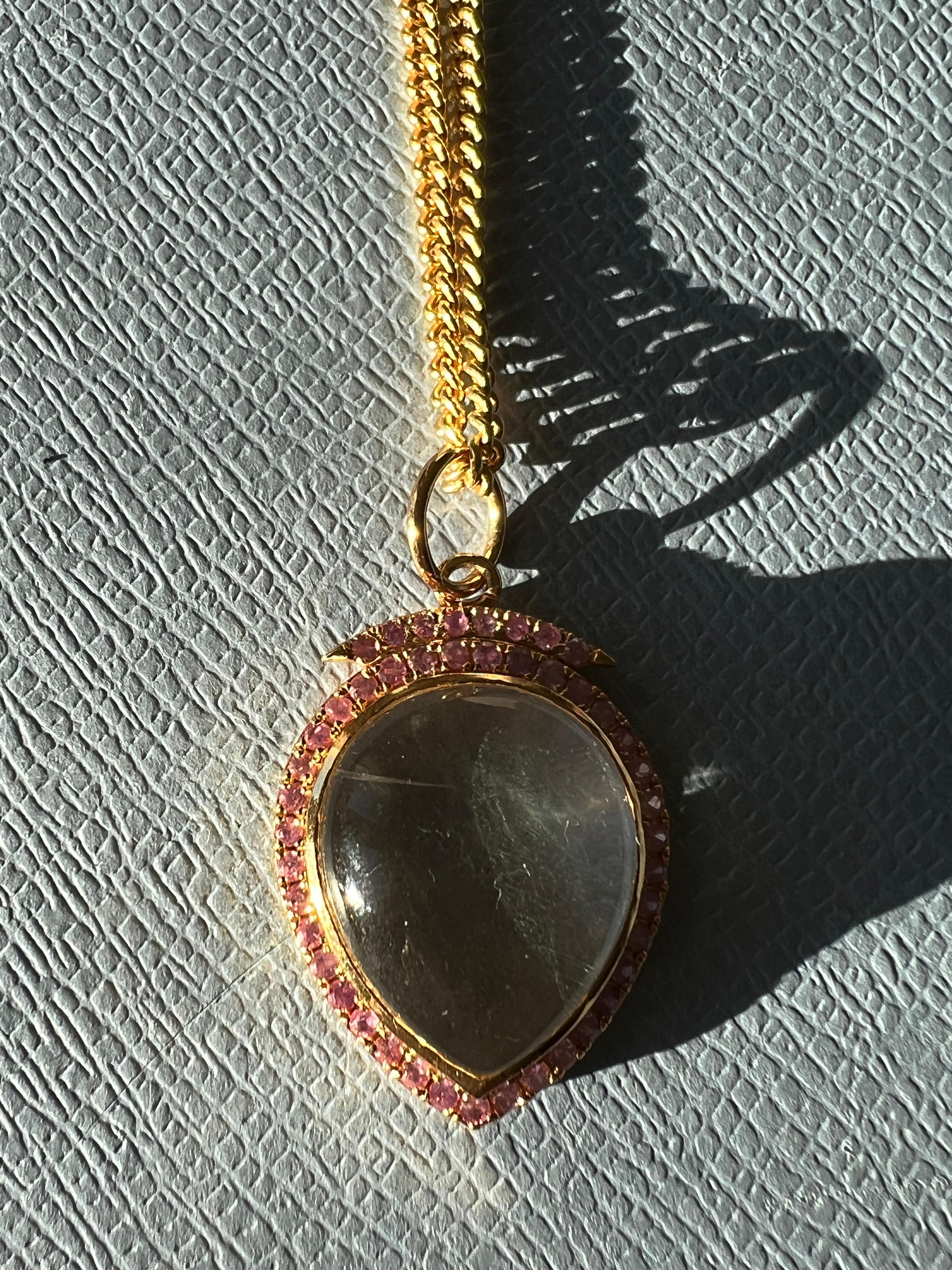 Contemporary Pink Sapphire Crystal Heart Necklace Victorian Style For Sale