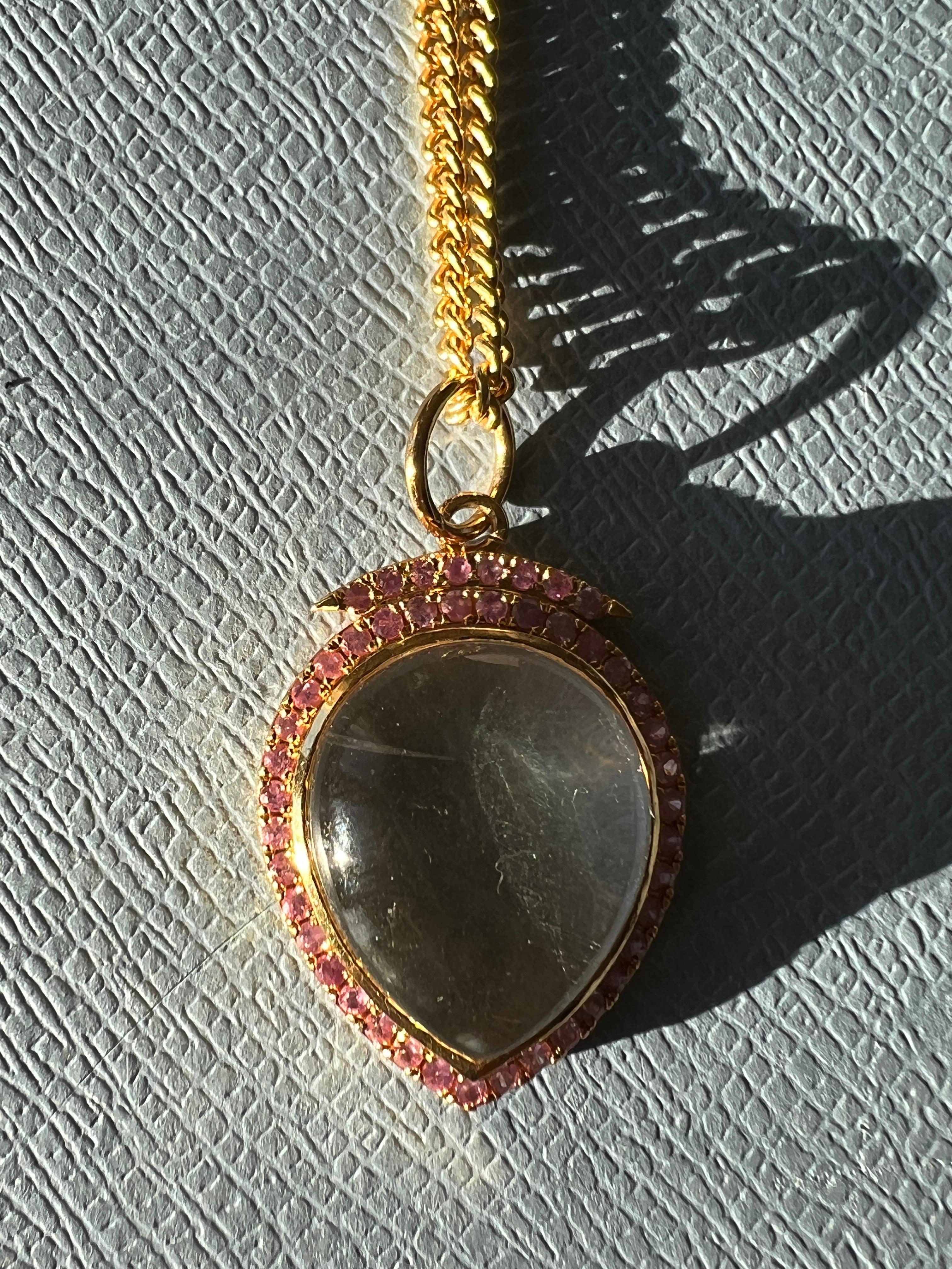 Brilliant Cut Pink Sapphire Crystal Heart Necklace Victorian Style For Sale
