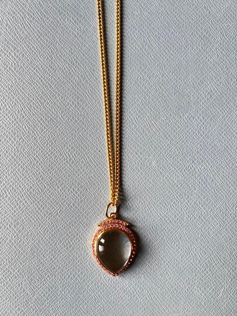 Women's or Men's Pink Sapphire Crystal Heart Necklace Victorian Style For Sale