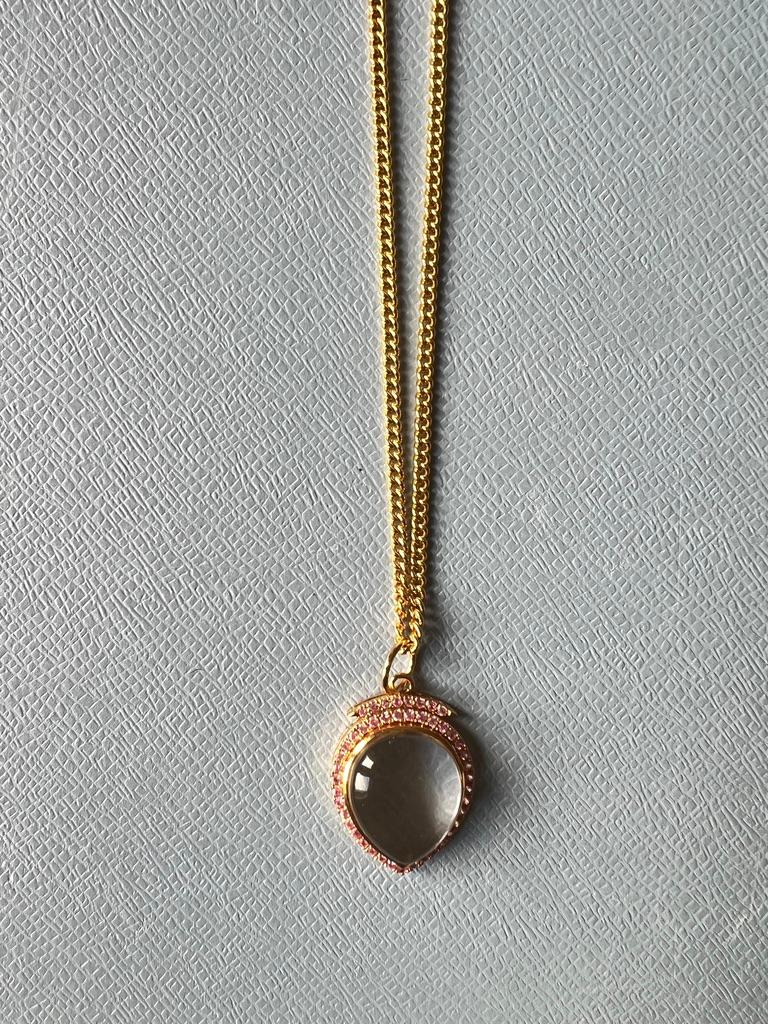 Pink Sapphire Crystal Heart Necklace Victorian Style For Sale 1