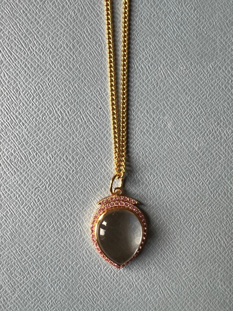 Pink Sapphire Crystal Heart Necklace Victorian Style For Sale 2