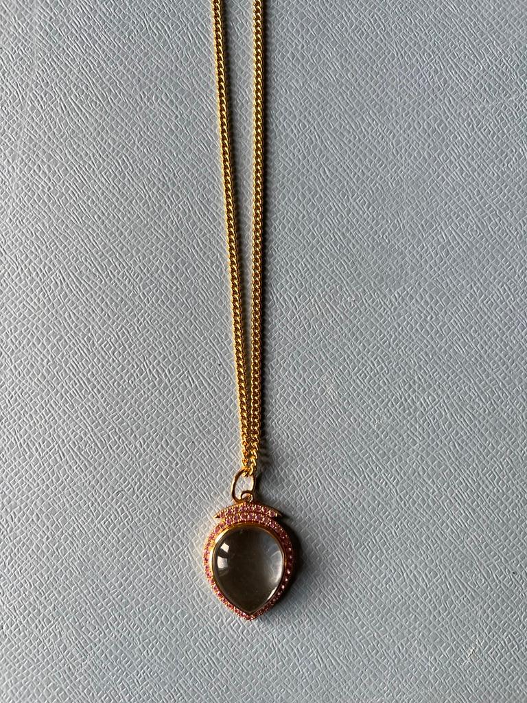 Pink Sapphire Crystal Heart Necklace Victorian Style For Sale 3