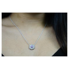 Pink Sapphire Cts 0.34 Diamond Flower Necklace with 18k White Gold Chain