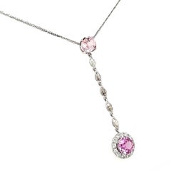 Collana con ciondolo con zaffiro rosa di 2,44 carati e diamante marquise di 0,42 carati