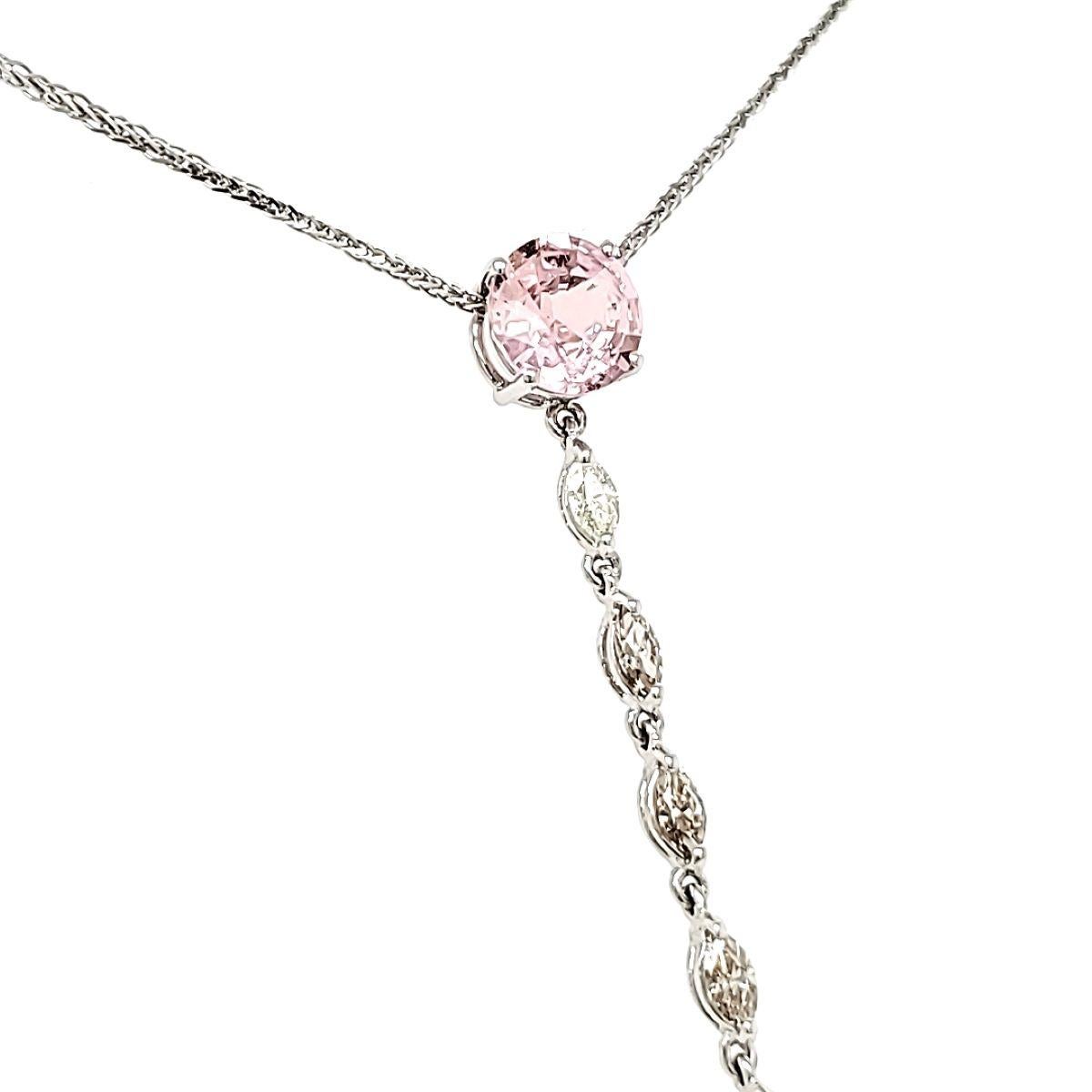 Women's Pink Sapphire Cts 2.44 and Marquise Diamond Cts 0.42 Drop Pendant Necklace For Sale