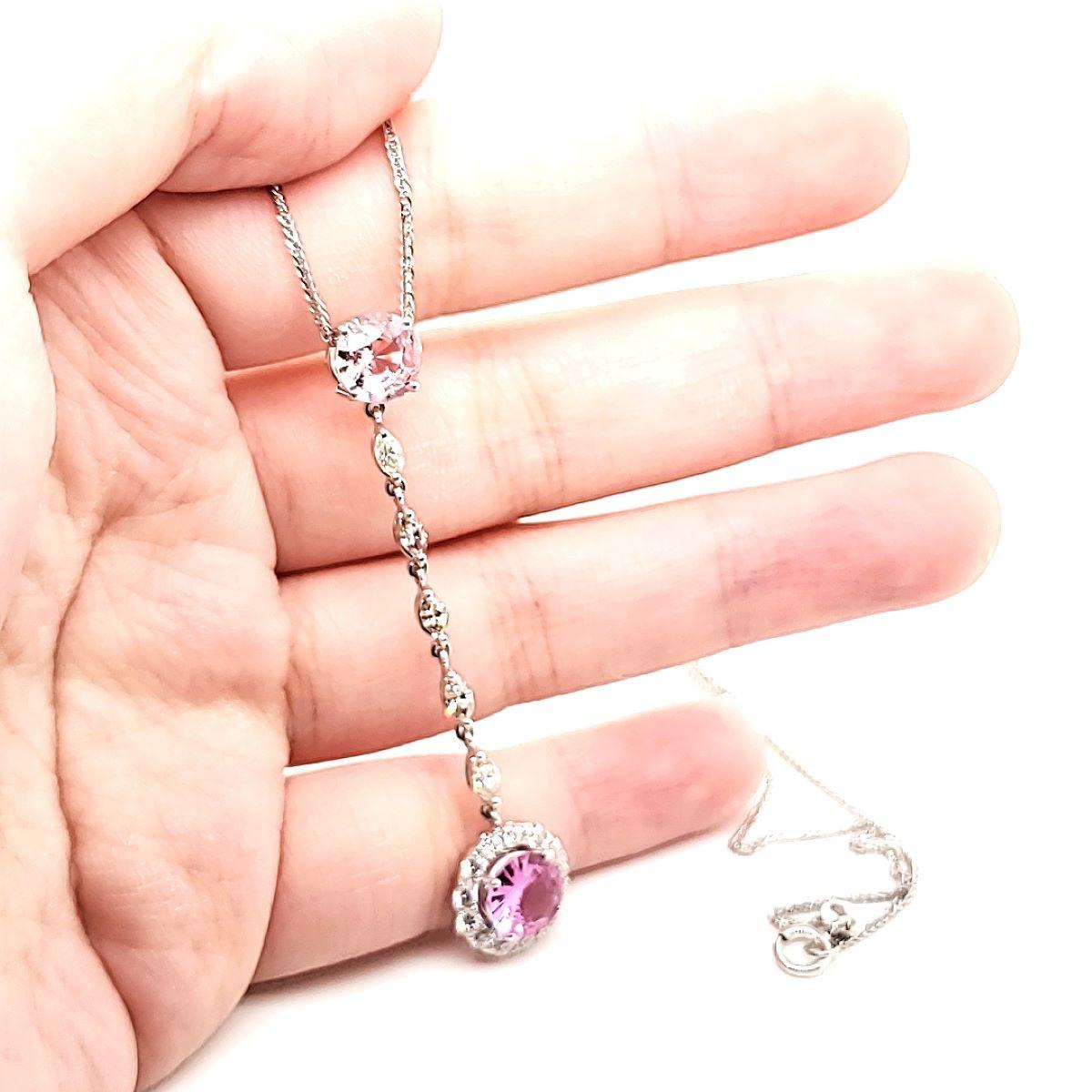 Pink Sapphire Cts 2.44 and Marquise Diamond Cts 0.42 Drop Pendant Necklace For Sale 2