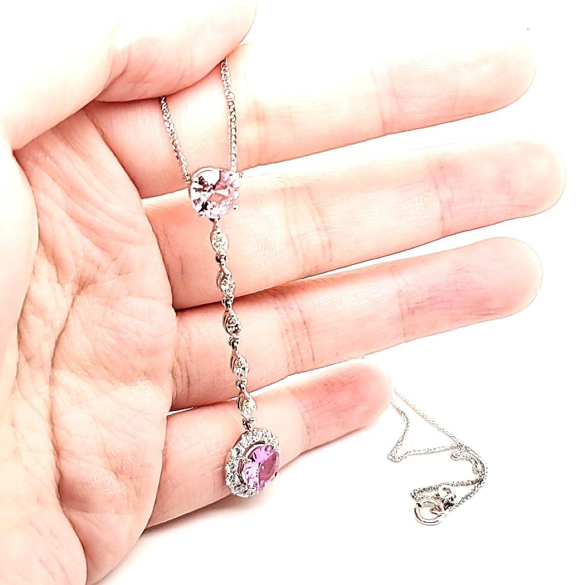 Pink Sapphire Cts 2.44 and Marquise Diamond Cts 0.42 Drop Pendant Necklace For Sale 3