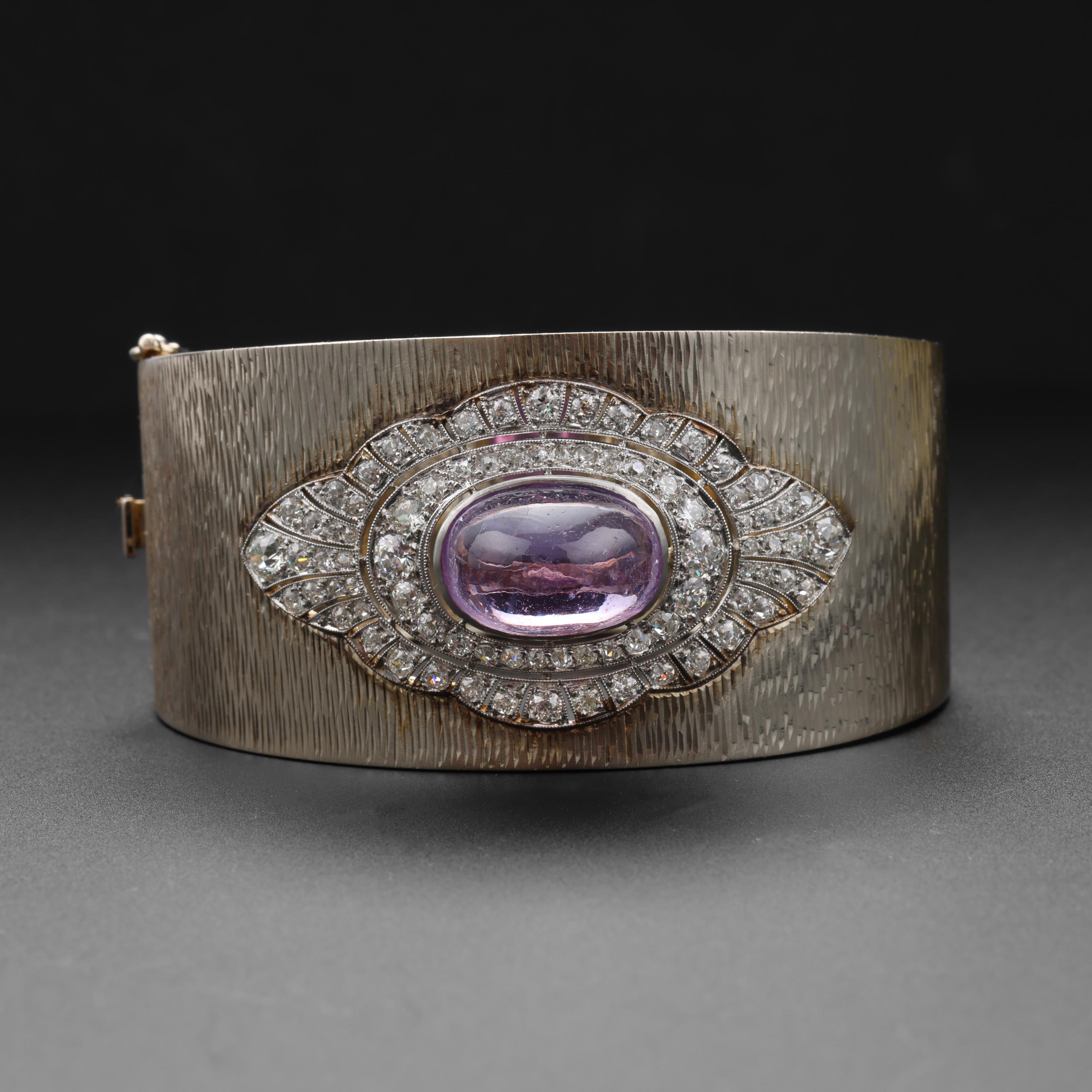 Retro Pink Sapphire Cuff Bracelet GIA Certified 15 Carat No Heat Marcus&Co. Midcentury For Sale