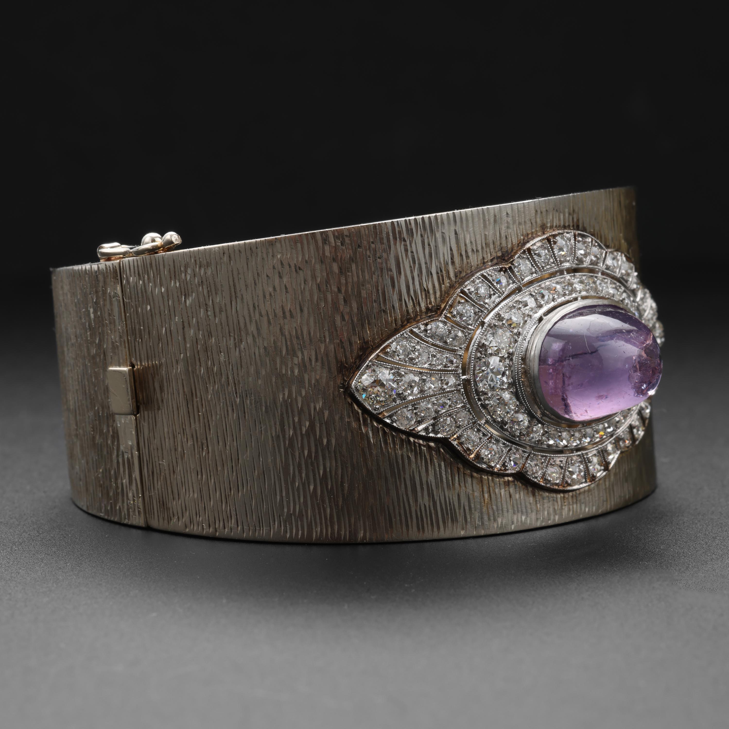 Cabochon Pink Sapphire Cuff Bracelet GIA Certified 15 Carat No Heat Marcus&Co. Midcentury For Sale