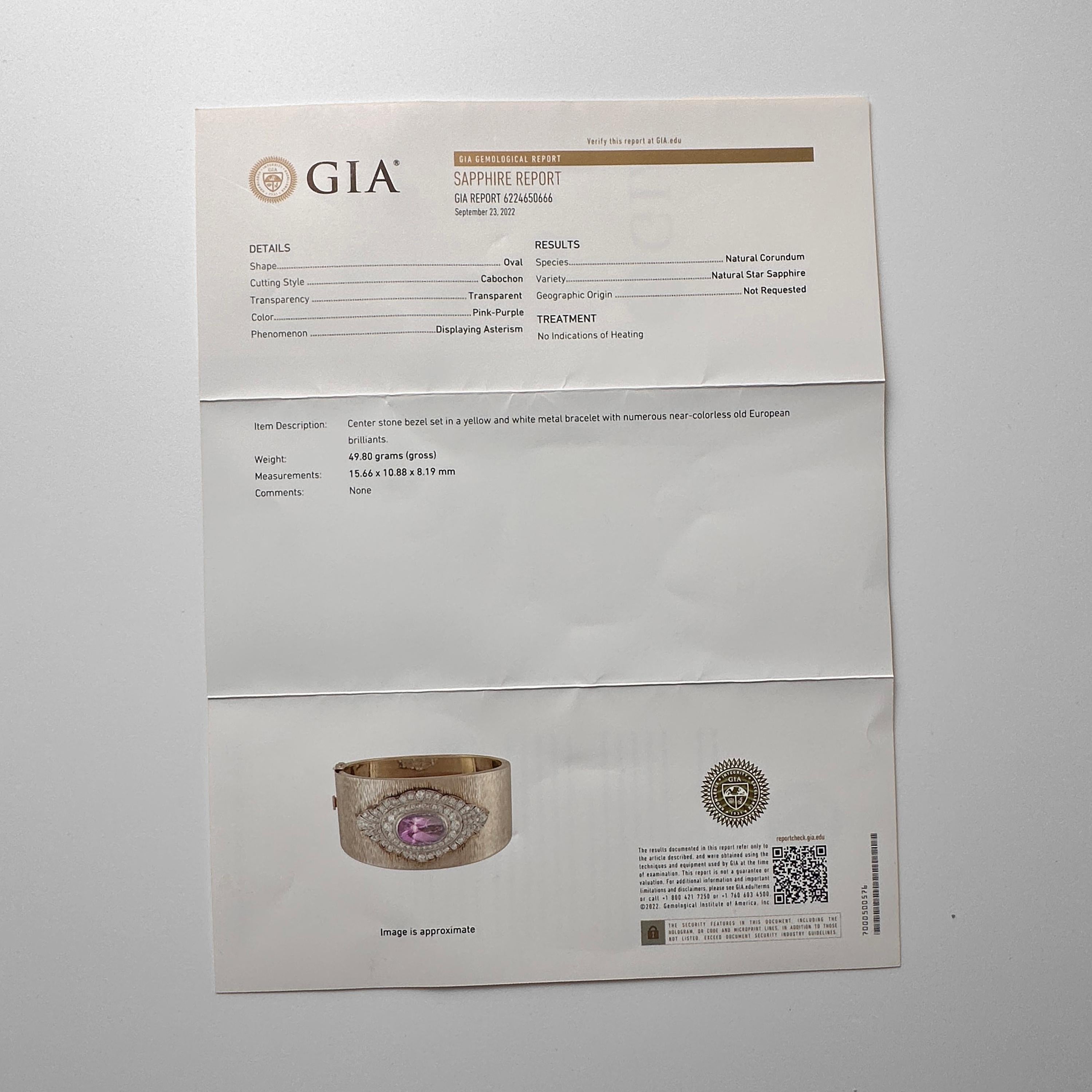 Manschettenarmband mit rosa Saphiren, GIA-zertifiziert 15 Karat, unbehandelt Marcus & Co, Mitte des Jahrhunderts im Angebot 3