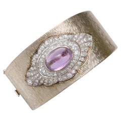 Vintage Pink Sapphire Cuff Bracelet GIA Certified 15 Carat No Heat Marcus&Co. Midcentury