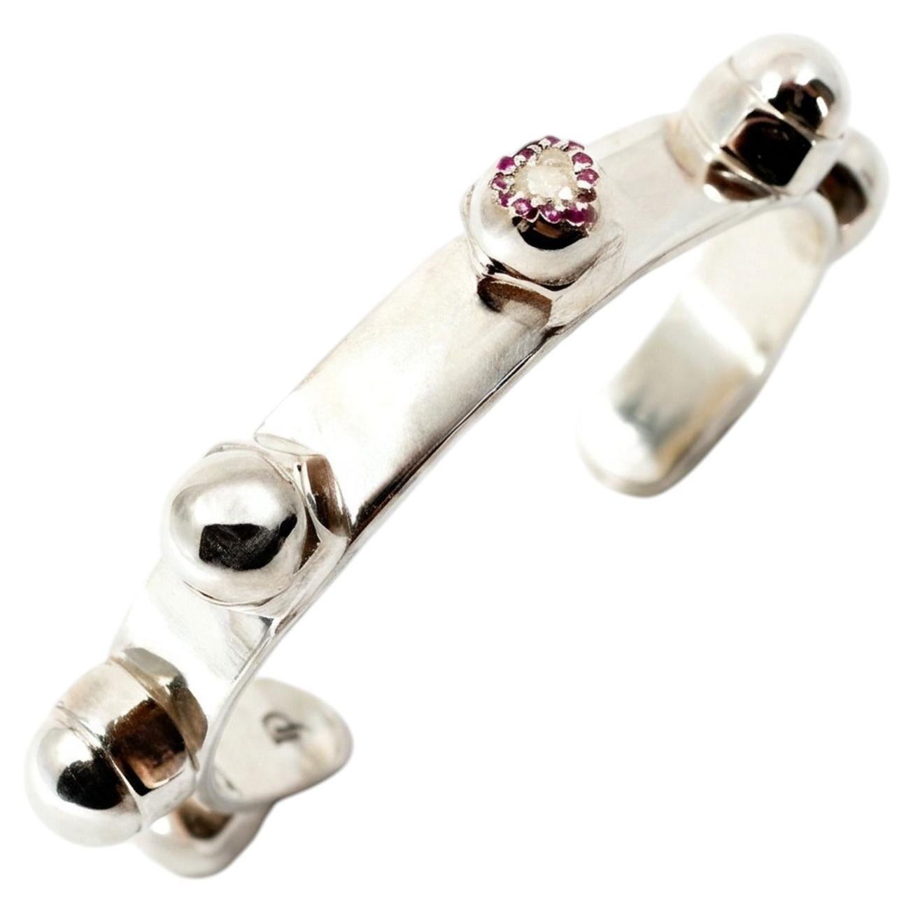 Pink Sapphire Cuff Bracelet Studded Silver J Dauphin For Sale