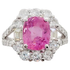 Pink Sapphire Cushion and White Diamond Cocktail Ring in Platinum