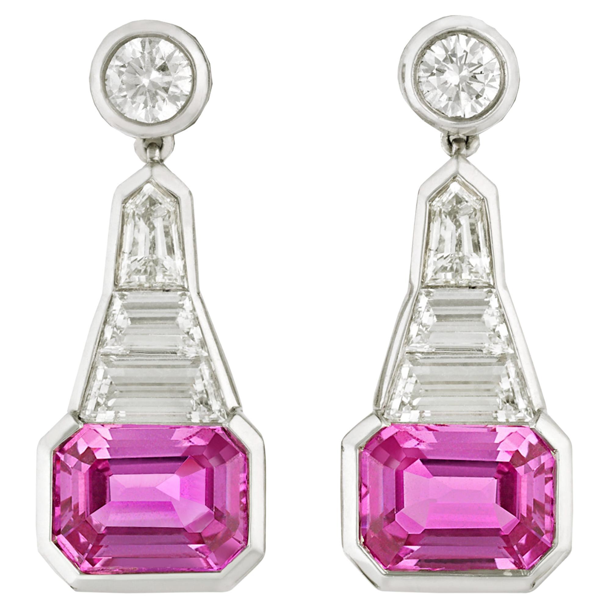 Pink Sapphire Dangle Earrings, 3.60 Carats For Sale