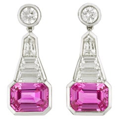 Pink Sapphire Dangle Earrings, 3.60 Carats