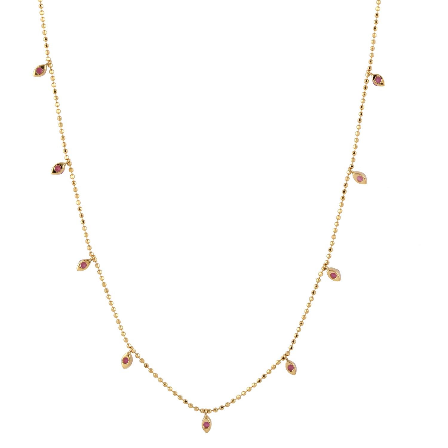 Taglio misto Collana a catena delicata con zaffiro rosa in oro giallo 18 carati in vendita