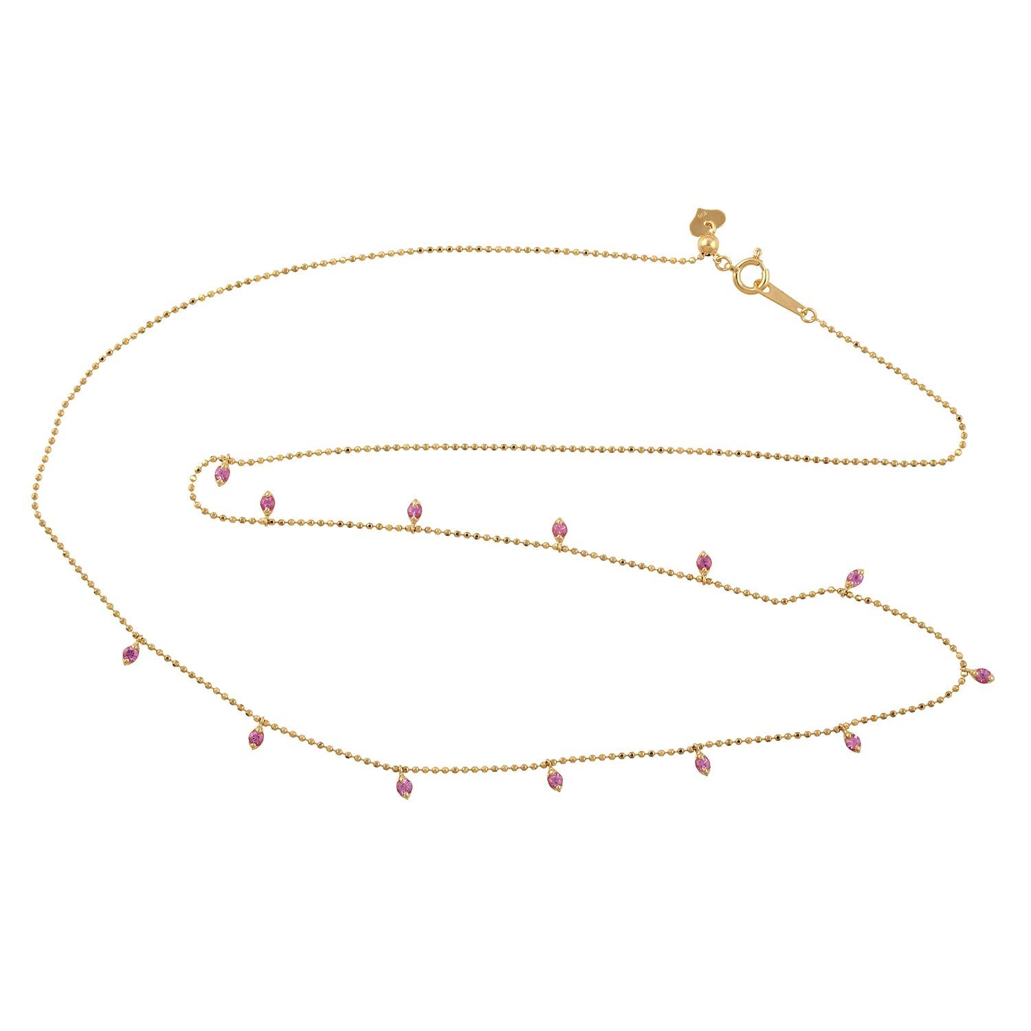 Collana a catena delicata con zaffiro rosa in oro giallo 18 carati In condizioni Nuovo in vendita a New York, NY
