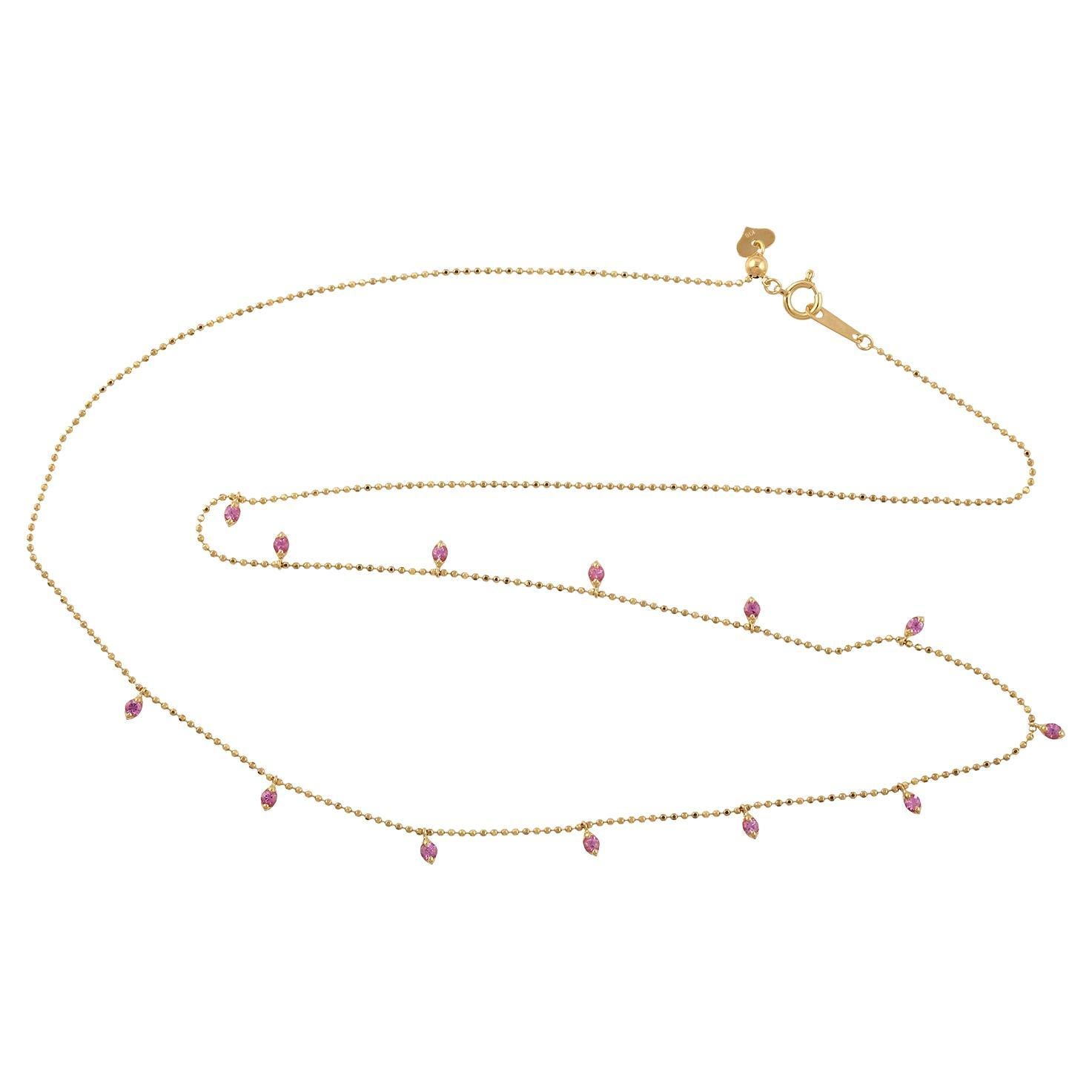 Rosa Saphir Zarte Kette Halskette aus 18k Gelbgold