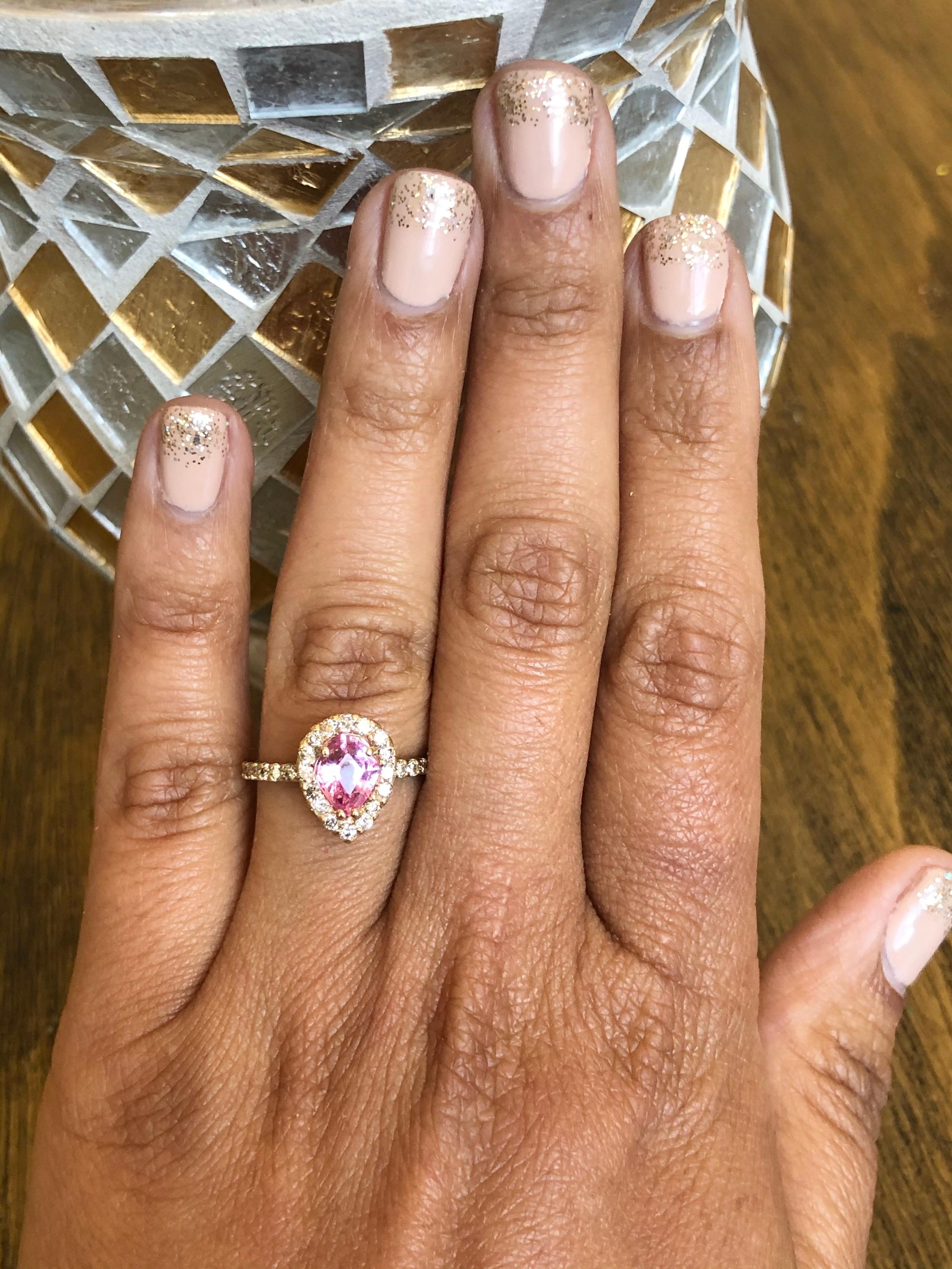 Pear Cut Pink Sapphire Diamond 14 Karat Rose Gold Engagement Ring