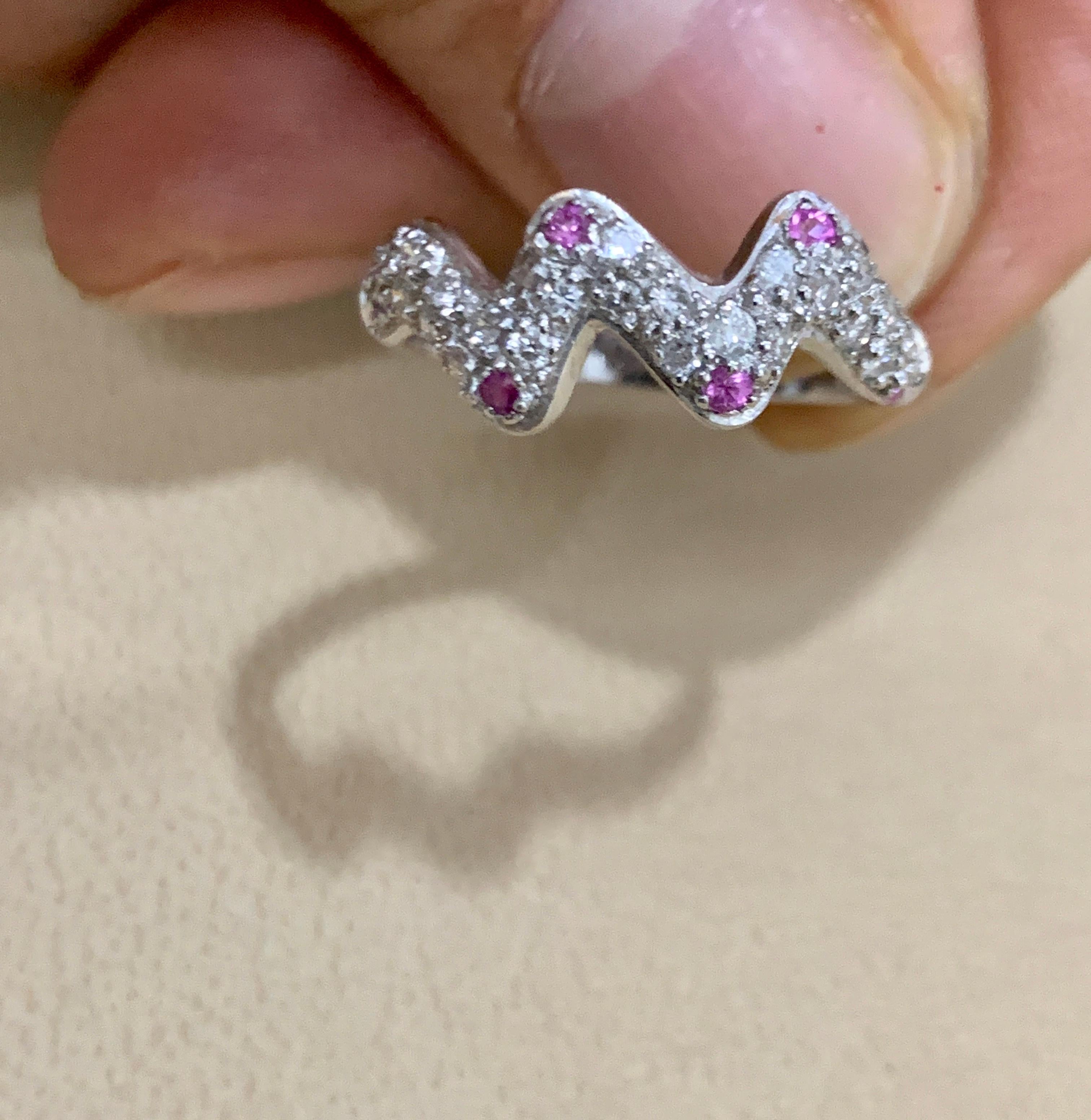 Pink Sapphire and Diamond 14 Karat White Gold Band Ring, Estate 1
