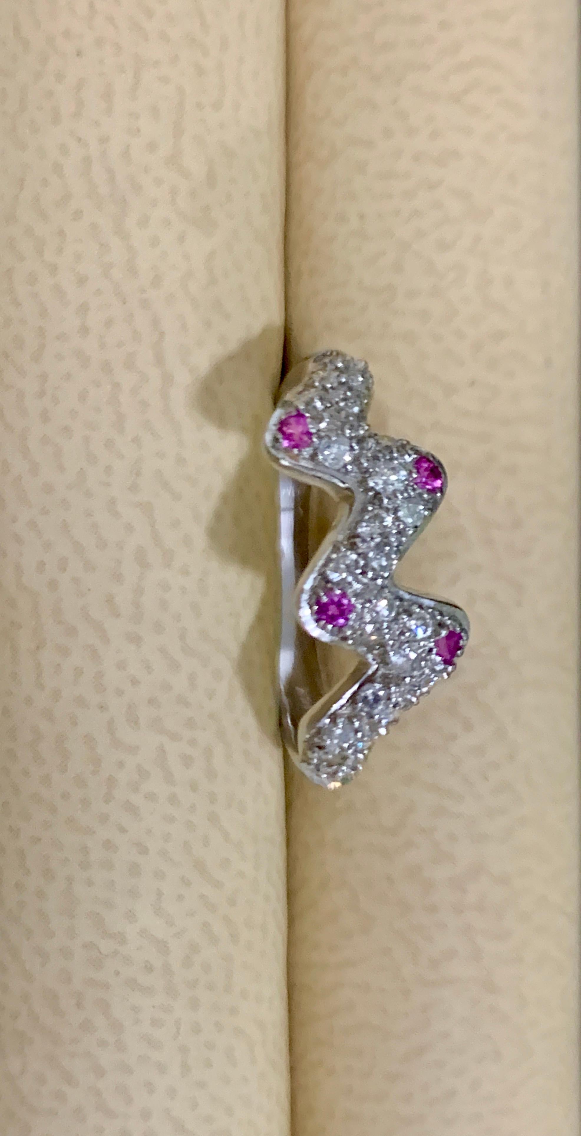 Pink Sapphire and Diamond 14 Karat White Gold Band Ring, Estate 2