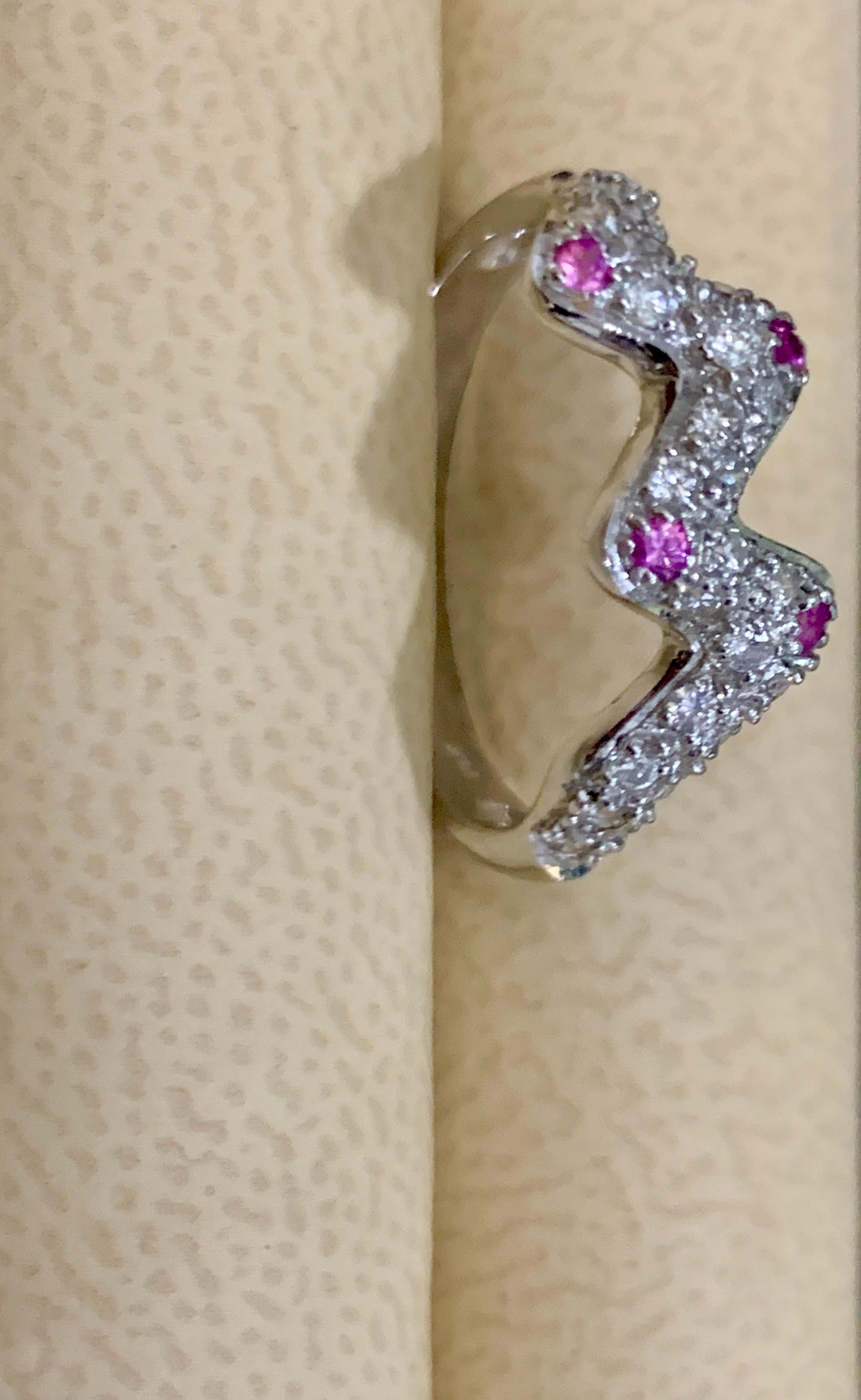 Pink Sapphire and Diamond 14 Karat White Gold Band Ring, Estate 3