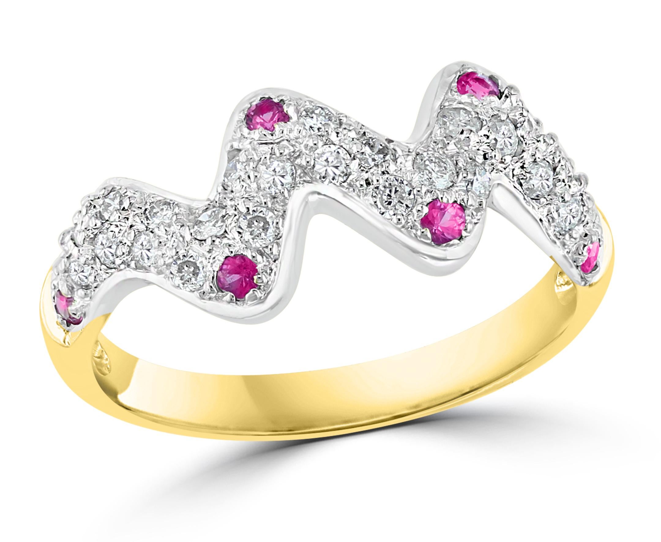 Pink Sapphire and Diamond 14 Karat White Gold Band Ring, Estate 4