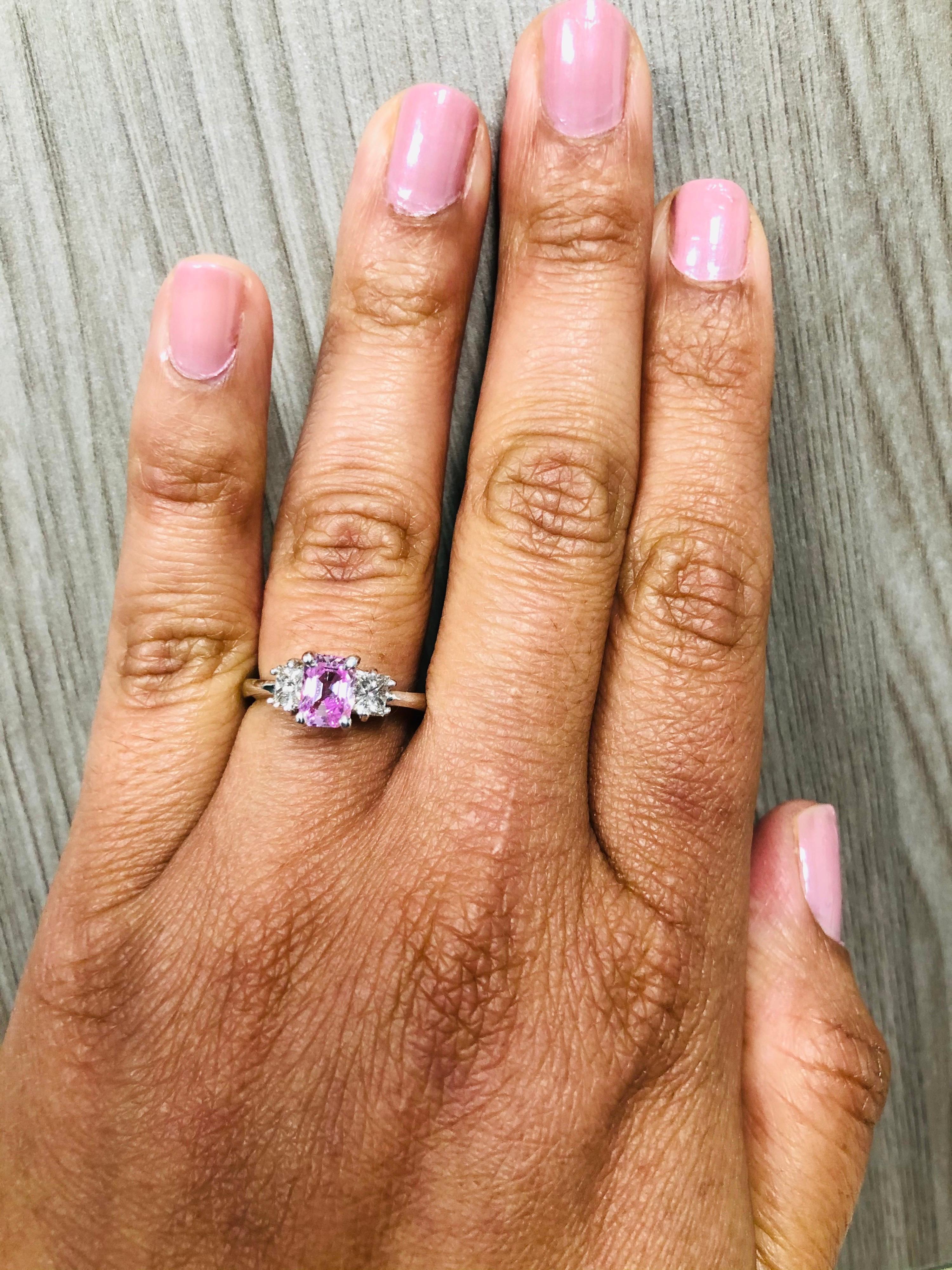 Emerald Cut Pink Sapphire Diamond 14 Karat White Gold Engagement Ring