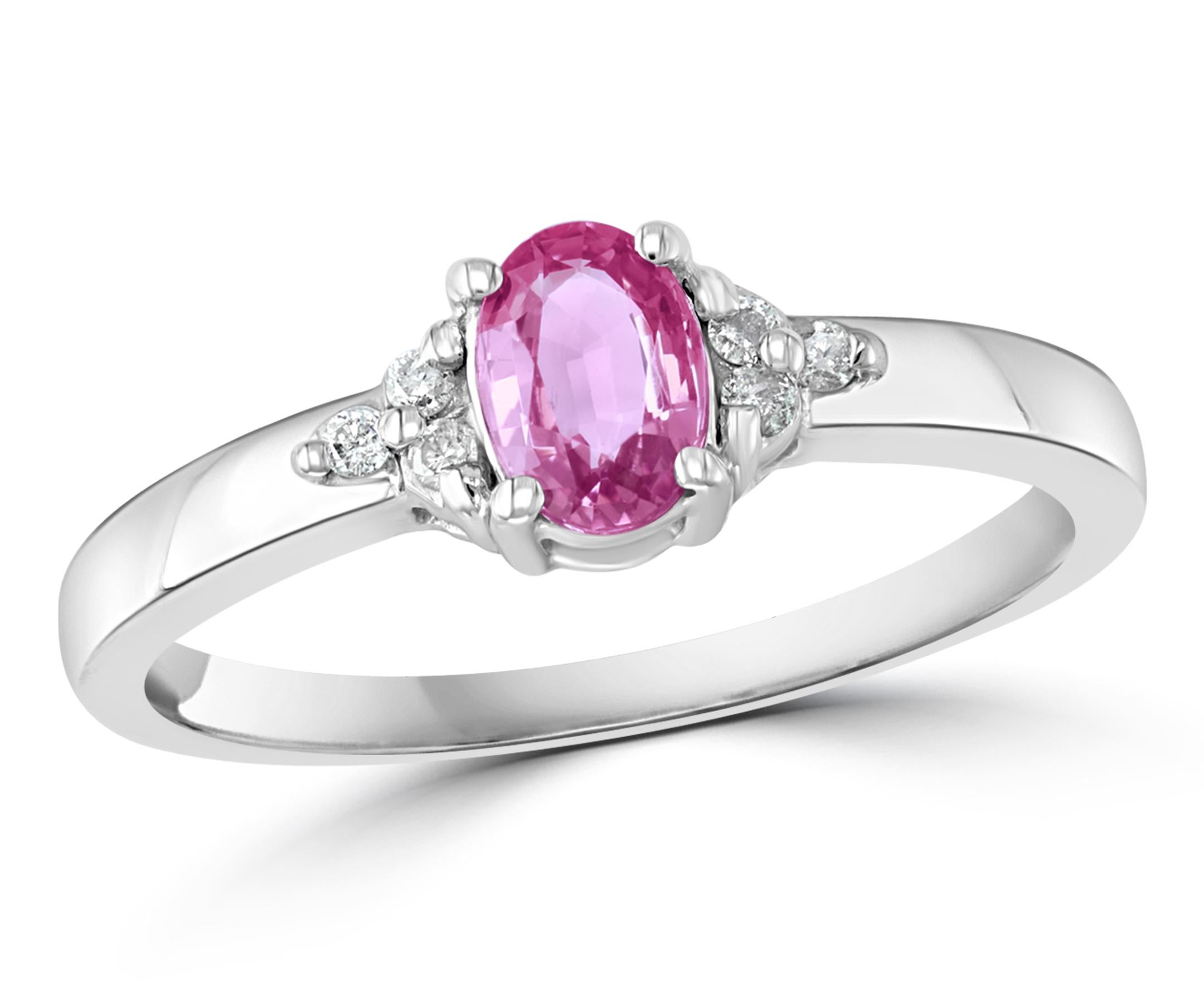 Pink Sapphire and Diamond 14 Karat White Gold Ring, Estate Size 6.5  For Sale 9