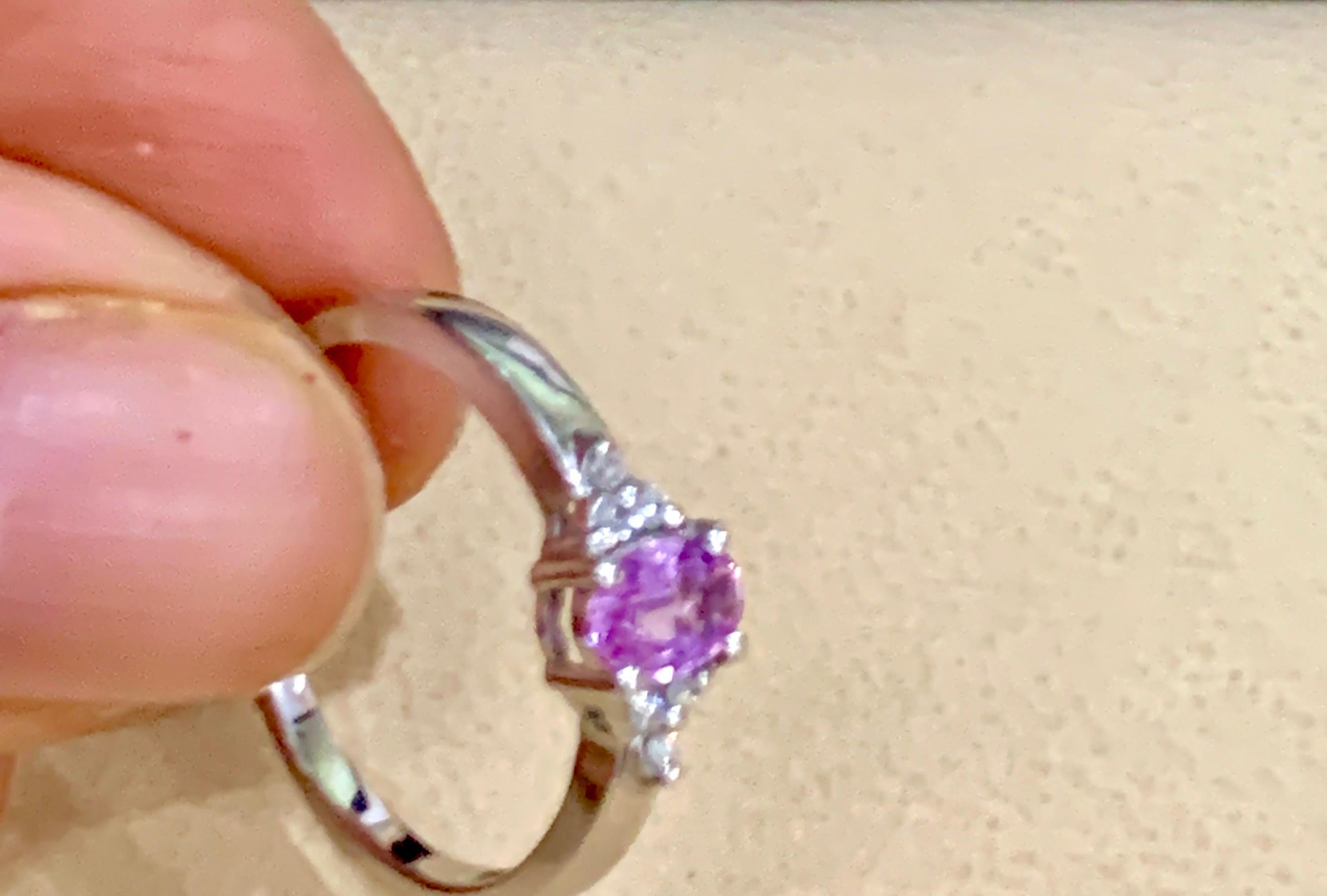 Oval Cut Pink Sapphire and Diamond 14 Karat White Gold Ring, Estate Size 6.5  For Sale