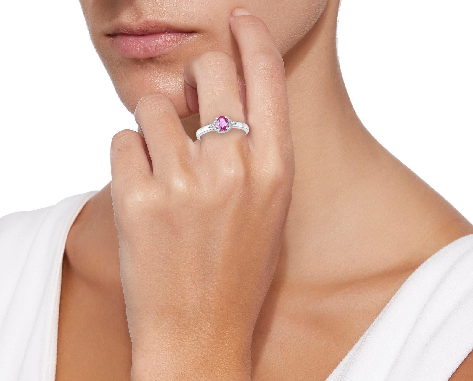 Women's Pink Sapphire and Diamond 14 Karat White Gold Ring, Estate Size 6.5  For Sale