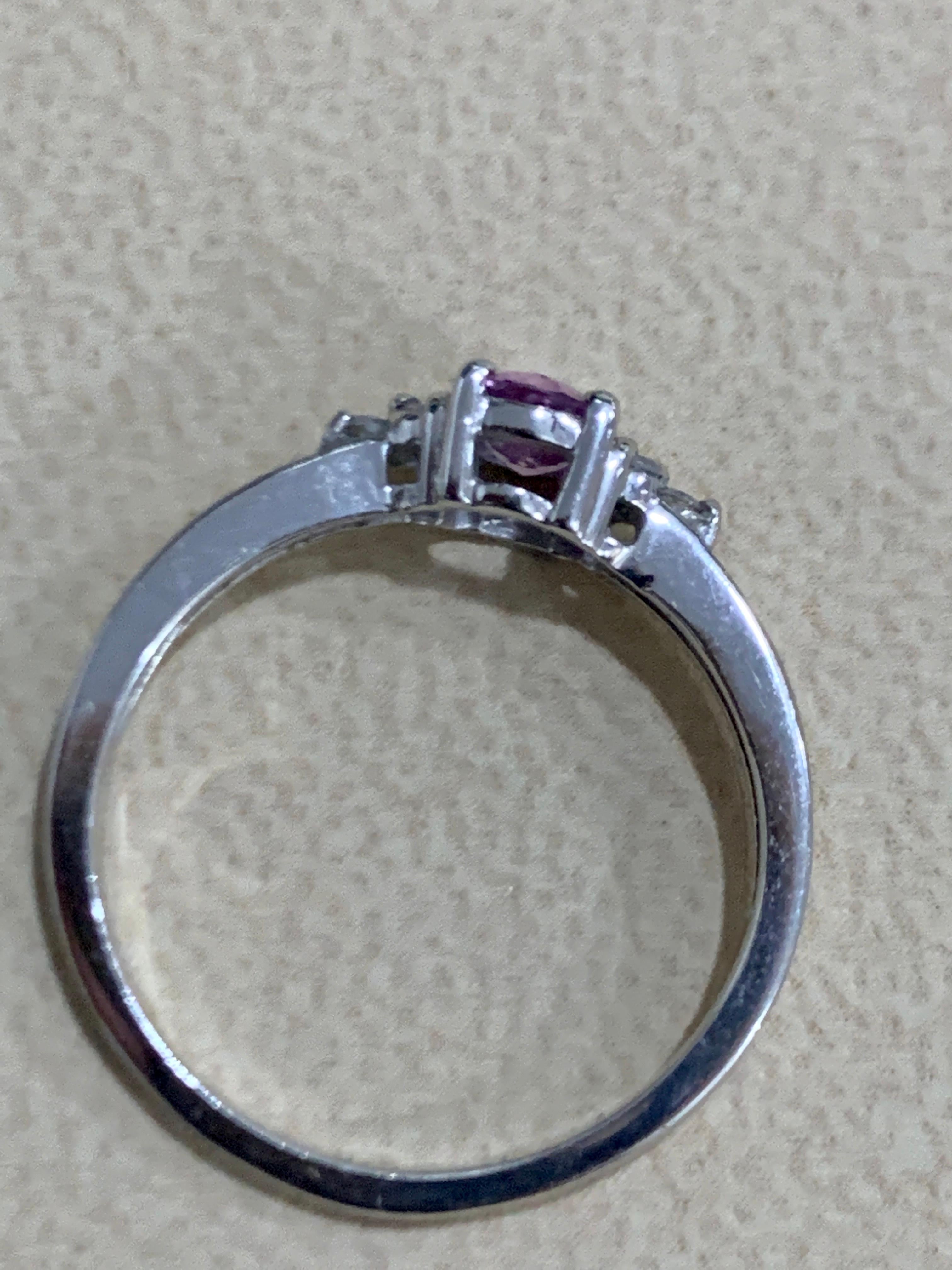 Pink Sapphire and Diamond 14 Karat White Gold Ring, Estate Size 6.5  For Sale 2
