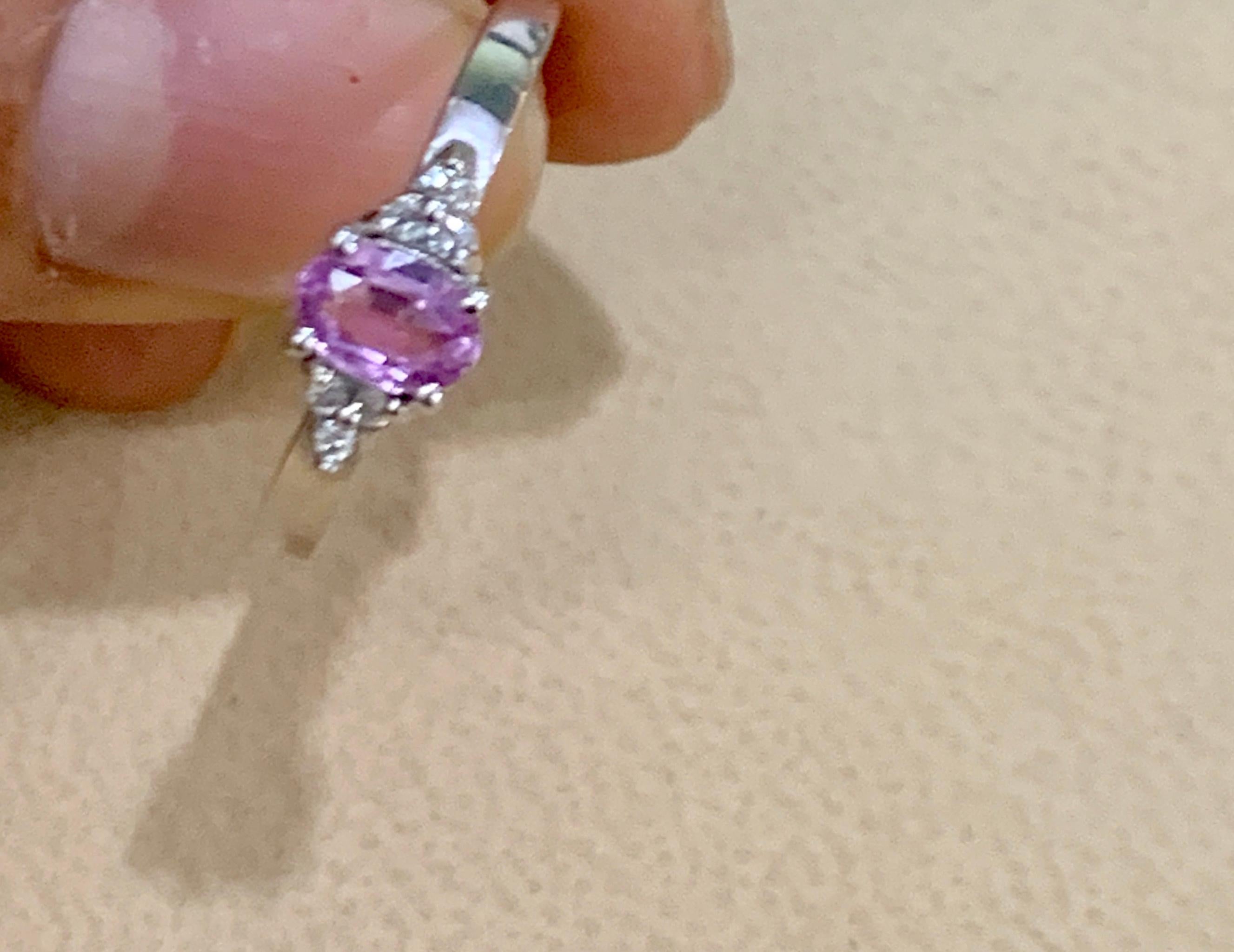 Pink Sapphire and Diamond 14 Karat White Gold Ring, Estate Size 6.5  For Sale 4