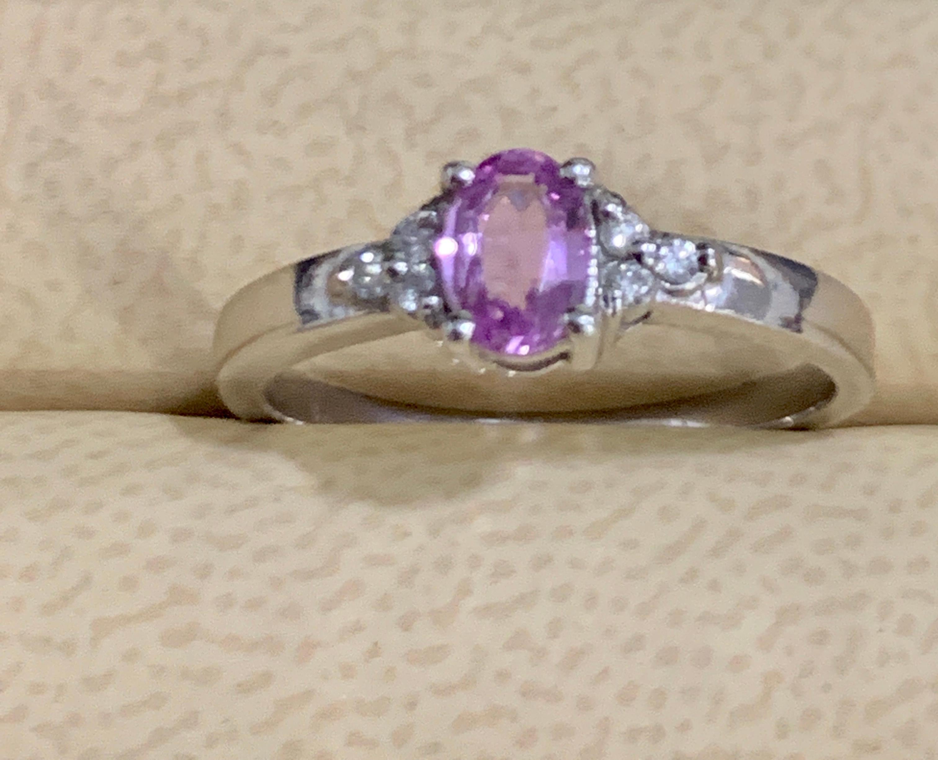 Pink Sapphire and Diamond 14 Karat White Gold Ring, Estate Size 6.5  For Sale 5