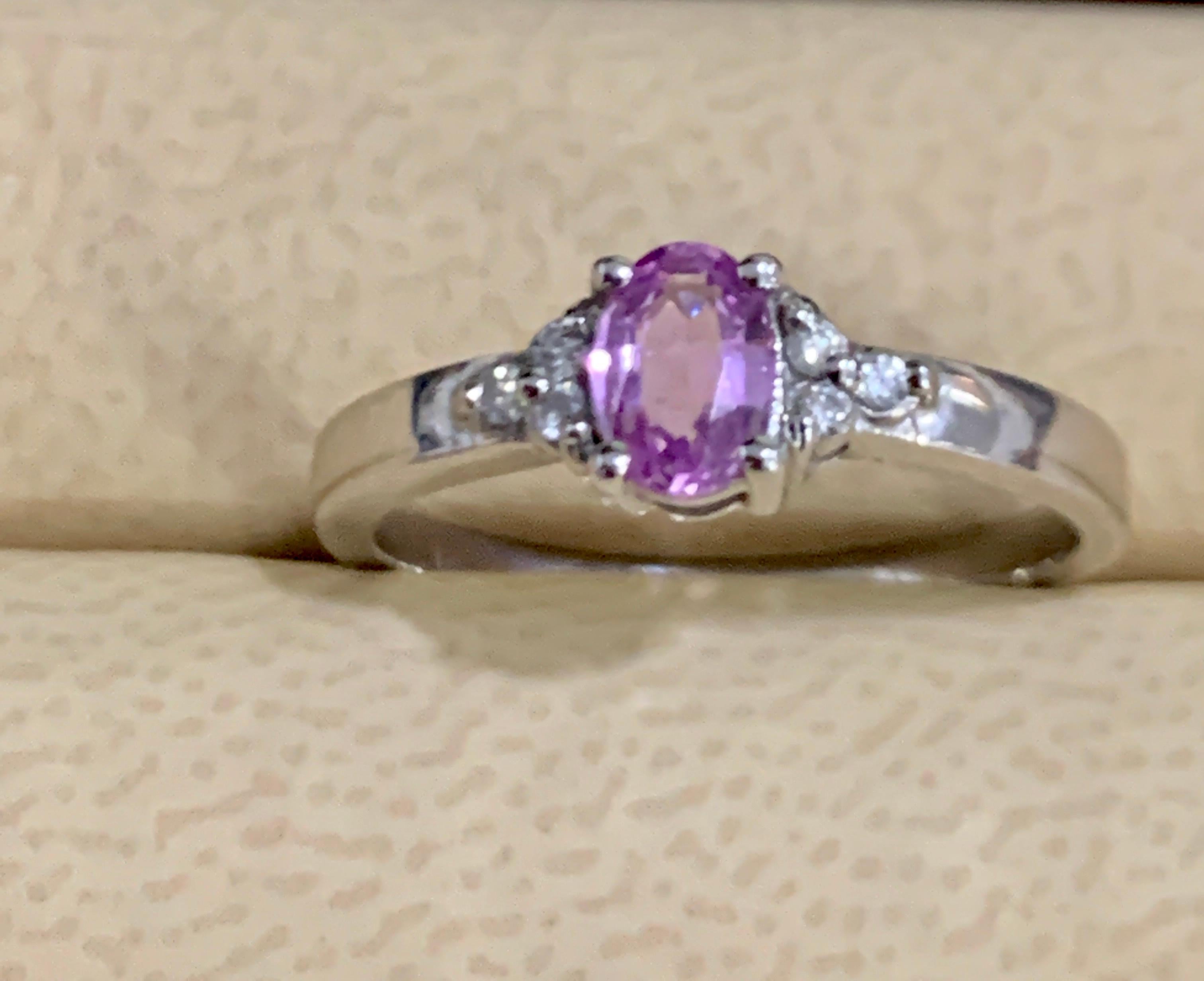 Pink Sapphire and Diamond 14 Karat White Gold Ring, Estate Size 6.5  For Sale 7