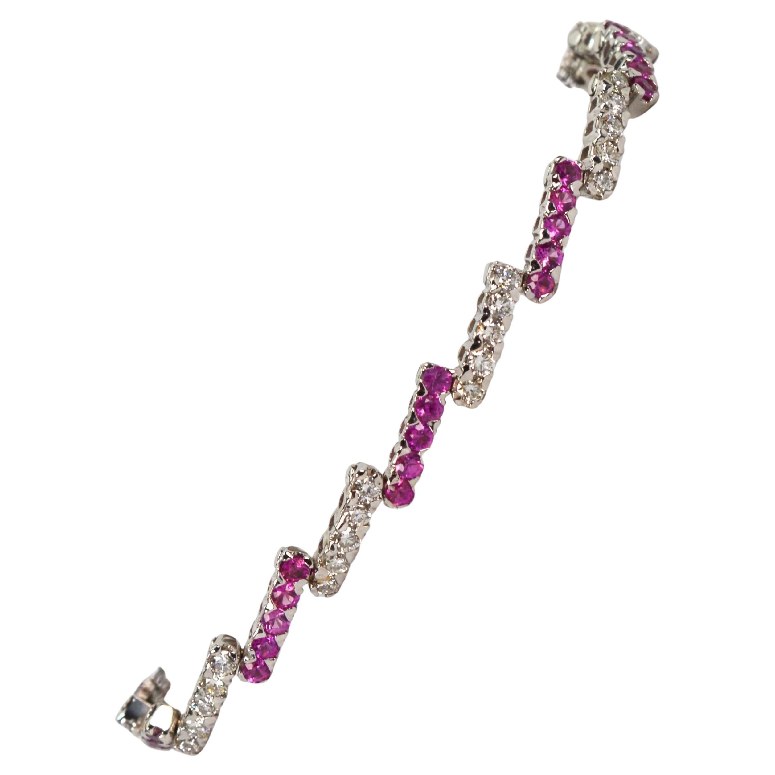 Pink Sapphire Diamond 14 Karat Weißgold Zig Zag Tennisarmband