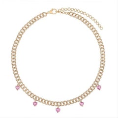 3.75ct Diamond & 2.28ct Pink Sapphire 14K Yellow Gold Link Necklace
