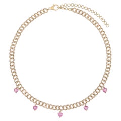3.75ct Diamond & 2.28ct Pink Sapphire 14K Yellow Gold Link Necklace
