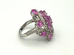 Pink Sapphire Diamond 18 K White Gold Cocktail Ring