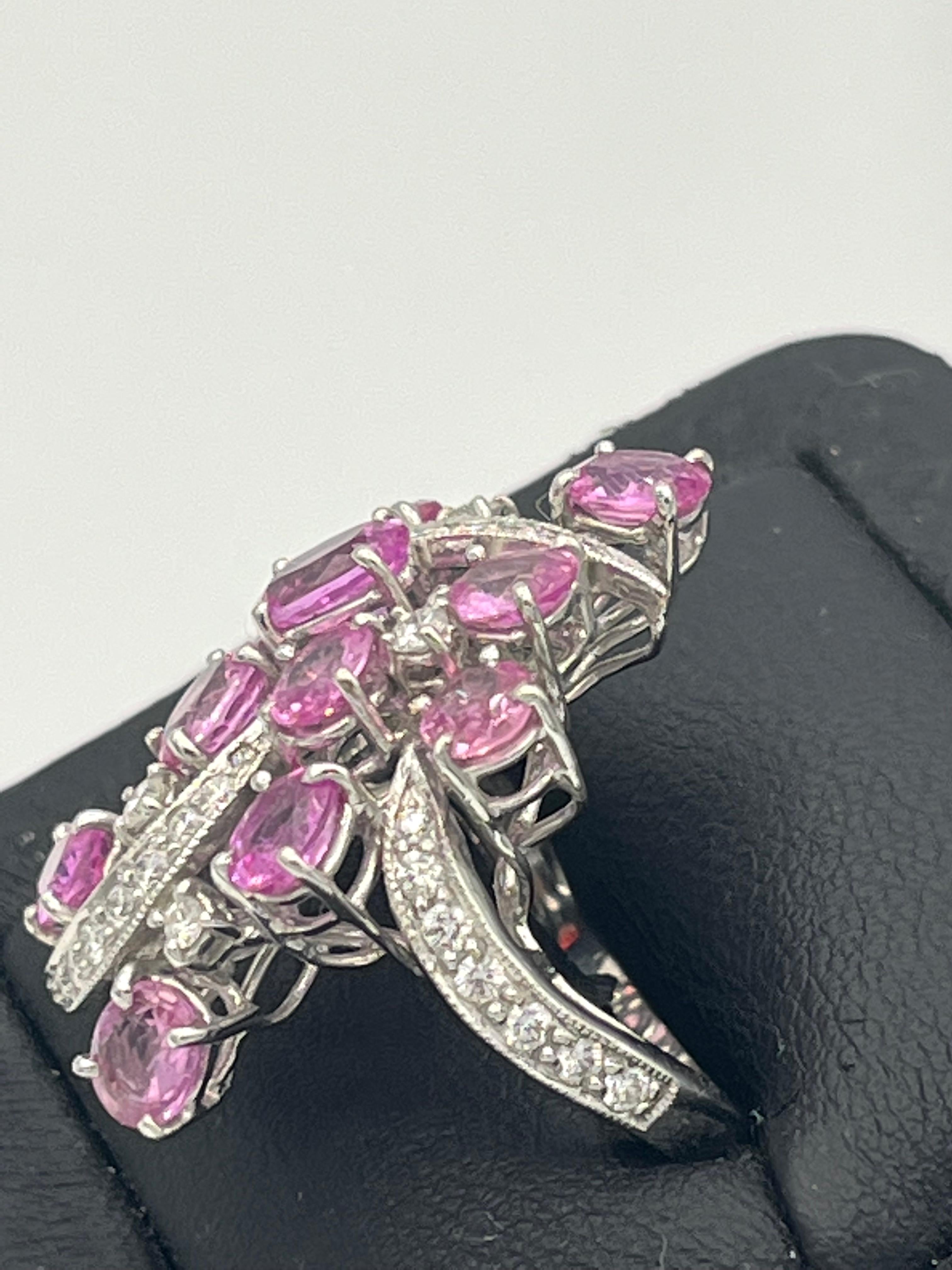 Pink Sapphire Diamond 18 K White Gold Cocktail Ring For Sale 1