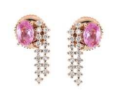 Pink Sapphire Diamond 18 Karat Gold Chain Earrings