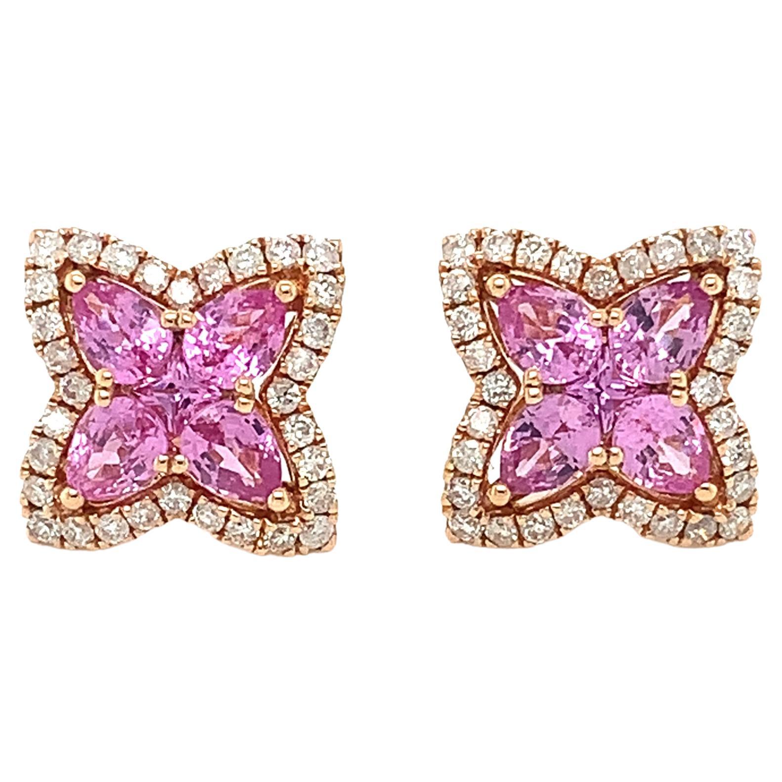 Pink Sapphire and Diamond 18 Karat Rose Gold Earrings For Sale at 1stDibs