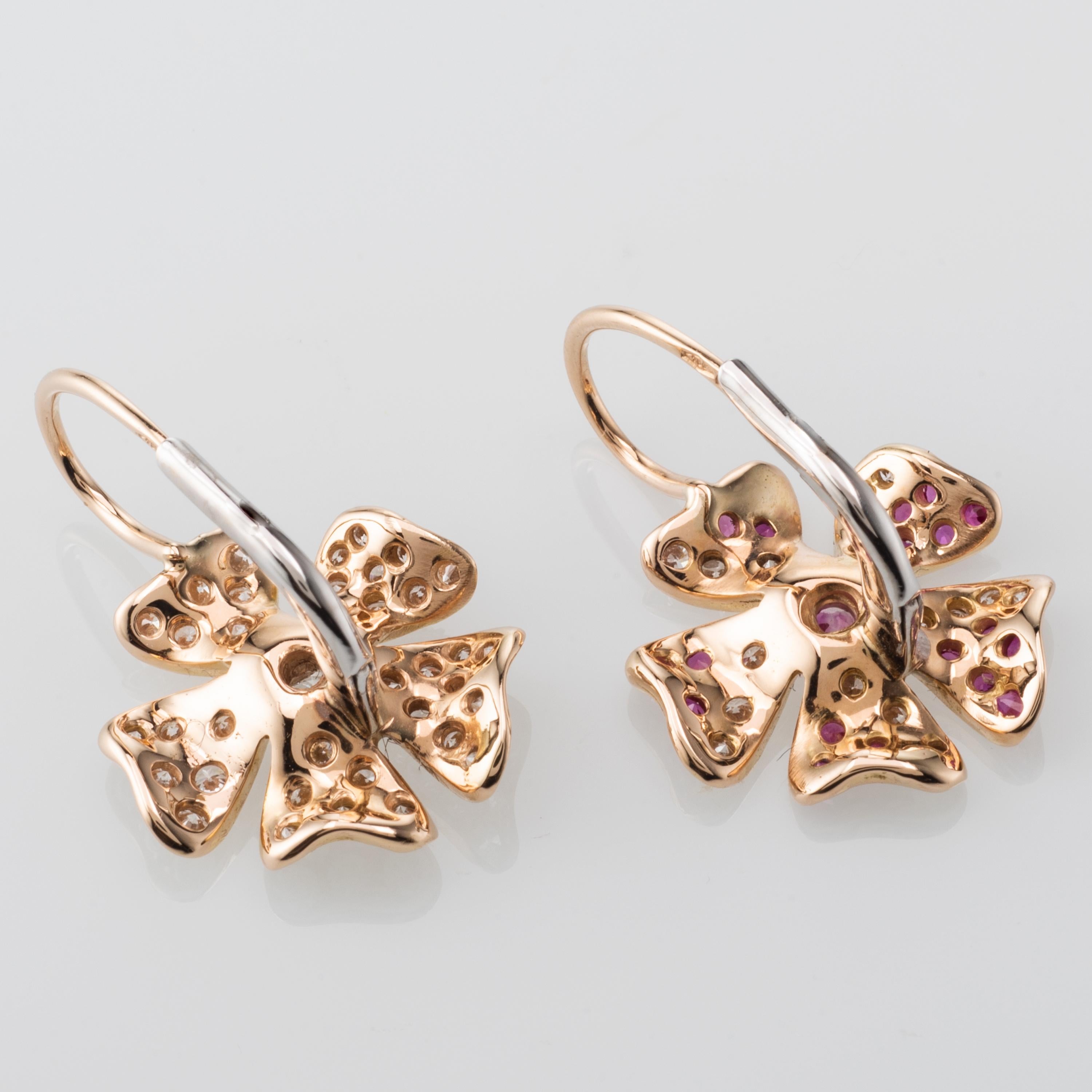 Women's Pink Sapphire Diamond 18 Karat Rose Gold Flower Earrings